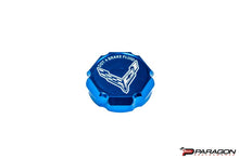 Load image into Gallery viewer, C8 CORVETTE FLAG BILLET BRAKE FLUID CAP COVER - BLACK, BLUE OR RED