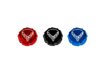 Load image into Gallery viewer, C8 CORVETTE FLAG BILLET BRAKE FLUID CAP COVER - BLACK, BLUE OR RED