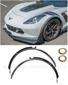 For 14-19 Corvette C7 Factory Style Visible CARBON FIBER SPATS Front Wheel Trim Fender Flares