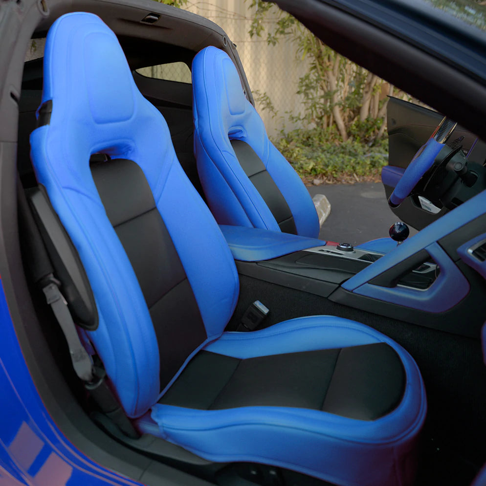 201419 Corvette C7 BLUE with Black Leather Seat Covers from KustomCov