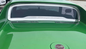 1968-1975 C3 CORVETTE COUPE - FLAT BACK REAR WINDOW FRAME POLISHED STINGRAY FONT  CARBON FIBER VINYL INLAY