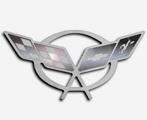 1997-2004 C5 CORVETTE - HOOD LINER BADGE C5 CROSSED FLAGS | STAINLESS STEEL