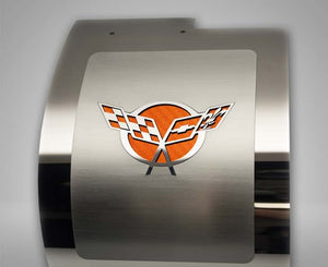 1997-2004 C5 CORVETTE - DELUXE ALTERNATOR COVER W/CROSSED FLAGS CARBON FIBER VINYL INLAY | POLISHED AND BRUSHED FINISH