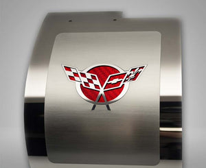 1997-2004 C5 CORVETTE - DELUXE ALTERNATOR COVER W/CROSSED FLAGS CARBON FIBER VINYL INLAY | POLISHED AND BRUSHED FINISH