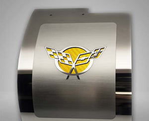 1997-2004 C5 CORVETTE - DELUXE ALTERNATOR COVER W/CROSSED FLAGS CARBON FIBER VINYL INLAY | POLISHED AND BRUSHED FINISH