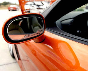 2005-2013 C6 CORVETTE - SIDE VIEW MIRROR TRIM CROSSED FLAGS 2PC [AUTO-DIM] | BRUSHED STAINLESS