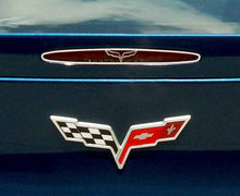 Load image into Gallery viewer, 2005-2013 C6 CORVETTE - 5TH BRAKE LIGHT TRIM CROSSED FLAGS STYLE  POLISHED STAINLESS STEEL
