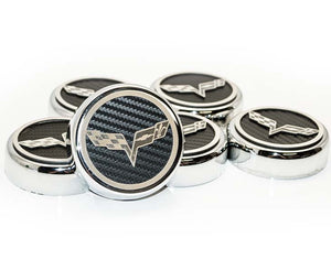 2005-2013 C6 CORVETTE - CROSSED FLAG FLUID CAP COVERS 6PC MANUAL TRANSMISSION | CHOOSE COLOR