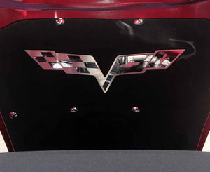 2005-2013 C6 CORVETTE - HOOD BADGE C6 CROSSED FLAGS FOR FACTORY HOOD PAD| STAINLESS STEEL