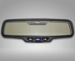 2012-2013 CAMARO - REAR VIEW MIRROR TRIM "SUPERCHARGED" STYLE FOR RECTANGLE MIRROR | BRUSHED STAINLESS