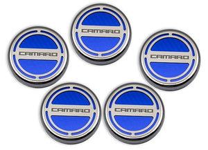 2010-2022 CAMARO - ENGINE FLUID CAP COVERS CAMARO STYLE 5PC  CHOOSE V6 OR V8 & INLAY COLOR