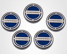 Load image into Gallery viewer, 2010-2022 CAMARO - ENGINE FLUID CAP COVERS CAMARO STYLE 5PC  CHOOSE V6 OR V8 &amp; INLAY COLOR
