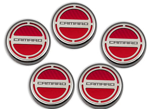 2010-2022 CAMARO - ENGINE FLUID CAP COVERS CAMARO STYLE 5PC  CHOOSE V6 OR V8 & INLAY COLOR