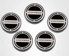 Load image into Gallery viewer, 2010-2022 CAMARO - ENGINE FLUID CAP COVERS CAMARO STYLE 5PC  CHOOSE V6 OR V8 &amp; INLAY COLOR
