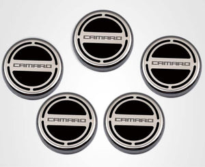 2010-2022 CAMARO - ENGINE FLUID CAP COVERS CAMARO STYLE 5PC  CHOOSE V6 OR V8 & INLAY COLOR