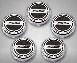 2010-2022 CAMARO SS - ENGINE FLUID CAP COVERS SS STYLE AUTOMATIC 5PC | CHOOSE INLAY COLOR