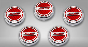 2010-2022 CAMARO SS - ENGINE FLUID CAP COVERS SS STYLE AUTOMATIC 5PC | CHOOSE INLAY COLOR