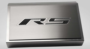 2016-2021 CAMARO RS - FUSE BOX COVER POLISHED W/BRUSHED RS TOP PLATE | STAINLESS STEEL, CHOOSE INLAY COLOR