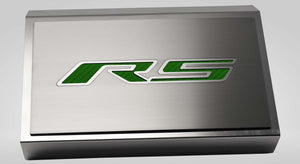 2016-2021 CAMARO RS - FUSE BOX COVER POLISHED W/BRUSHED RS TOP PLATE | STAINLESS STEEL, CHOOSE INLAY COLOR