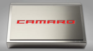 2016-2021 CAMARO - FUSE BOX COVER BRUSHED W/BRUSHED CAMARO TOP PLATE | STAINLESS STEEL, CHOOSE COLOR