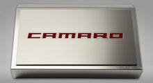 Load image into Gallery viewer, 2016-2021 CAMARO - FUSE BOX COVER POLISHED W/BRUSHED CAMARO TOP PLATE | CHOOSE INLAY COLOR
