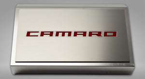 2016-2021 CAMARO - FUSE BOX COVER POLISHED W/BRUSHED CAMARO TOP PLATE | CHOOSE INLAY COLOR