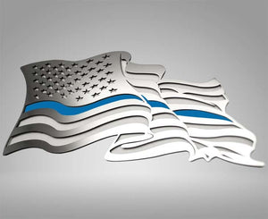 FLOWING AMERICAN FLAG EMBLEM 1PC | STAINLESS STEEL, CHOOSE FINISH/COLOR LINE STYLE | 1PC. NO COLOR POLISHED