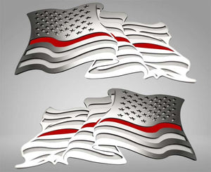 FLOWING AMERICAN FLAG EMBLEM 1PC | STAINLESS STEEL, CHOOSE FINISH/COLOR LINE STYLE | 1PC. NO COLOR POLISHED