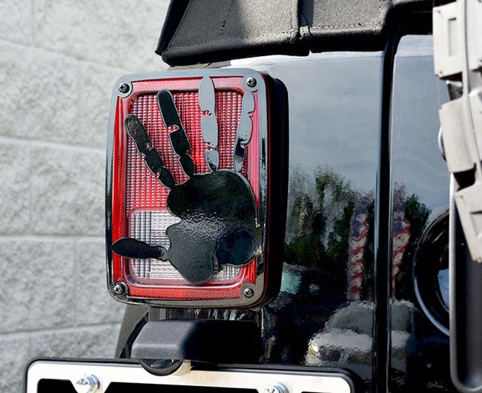 2007-2018 JEEP WRANGLER JK/JKU - WAVE HAND TAIL LIGHT COVERS | STAINLESS STEEL, CHOOSE FINISH | BLACK POWDER COAT