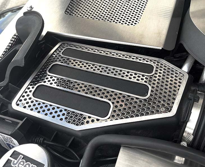 2007-2018 JEEP WRANGLER JK - PERFORATED AIR BOX COVER | POLISHED STAINLESS STEEL FINISH WITH BRUSHED TRIM