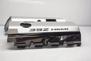 2011-2023 CHALLENGER 392 6.4L - FUEL RAIL COVERS WITH 392 HEMI INLAY | POLISHED FINISH, CHOOSE VINYL INLAY COLOR (MANUAL)