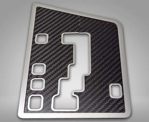 2008-2014 CHALLENGER 5.7/SRT8 - CARBON/FIBER SHIFTER PLATE OVERLAY 2PC | POLISHED STAINLESS TRIM