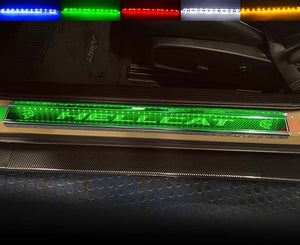 2015-2023 HELLCAT/DEMON REDEYE CHALLENGER - LED HELLCAT DOOR SILLS | STAINLESS W/REAL CARBON FIBER OVERLAY, CHOOSE COLOR