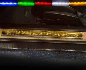 2015-2023 HELLCAT/DEMON REDEYE CHALLENGER - LED HELLCAT DOOR SILLS | STAINLESS W/REAL CARBON FIBER OVERLAY, CHOOSE COLOR