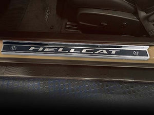 2015-2023 HELLCAT/DEMON REDEYE CHALLENGER - LED HELLCAT DOOR SILLS | STAINLESS W/REAL CARBON FIBER OVERLAY, CHOOSE COLOR