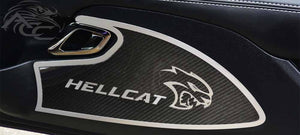 2015-2023 HELLCAT/DEMON REDEYE CHALLENGER - HELLCAT DOOR BADGES 2PC | STAINLESS W/REAL CARBON FIBER OVERLAY