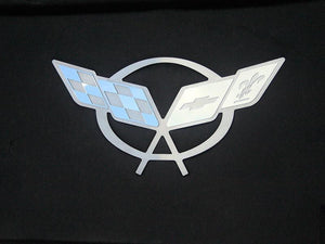 1997-2004 C5 CORVETTE - HOOD LINER BADGE C5 CROSSED FLAGS | STAINLESS STEEL