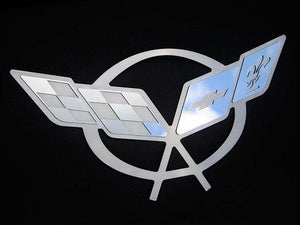 1997-2004 C5 CORVETTE - HOOD LINER BADGE C5 CROSSED FLAGS | STAINLESS STEEL