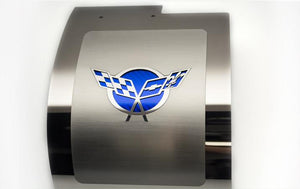 1997-2004 C5 CORVETTE - DELUXE ALTERNATOR COVER W/CROSSED FLAGS CARBON FIBER VINYL INLAY | POLISHED AND BRUSHED FINISH