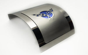 1997-2004 C5 CORVETTE - DELUXE ALTERNATOR COVER W/CROSSED FLAGS CARBON FIBER VINYL INLAY | POLISHED AND BRUSHED FINISH