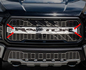 2017-2018 FORD RAPTOR - CENTER GRILLE RAPTOR LOGO WITH CLAW SLASH | STAINLESS STEEL, OPTIONAL LIGHTING KIT | Plain (No LED Lighting)