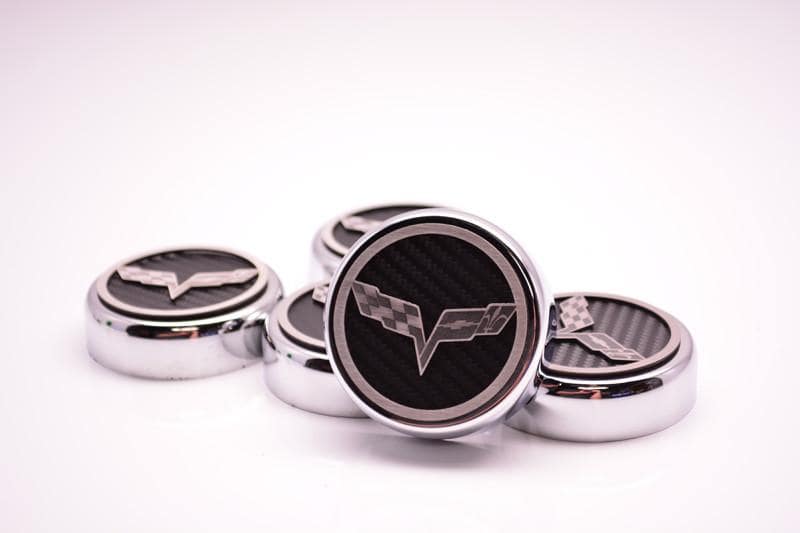 2005-2013 C6 CORVETTE - CROSSED FLAGS LOGO FLUID CAP COVERS 5PC AUTO T ...