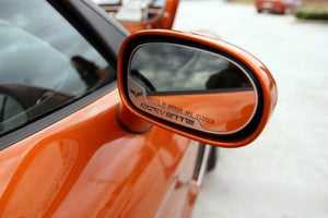 2005-2013 C6 CORVETTE - SIDE VIEW MIRROR TRIM CROSSED FLAGS 2PC [AUTO-DIM] | BRUSHED STAINLESS