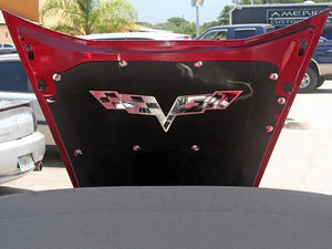 2005-2013 C6 CORVETTE - HOOD BADGE C6 CROSSED FLAGS FOR FACTORY HOOD PAD| STAINLESS STEEL