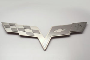 2005-2013 C6 CORVETTE - HOOD BADGE C6 CROSSED FLAGS FOR FACTORY HOOD PAD| STAINLESS STEEL