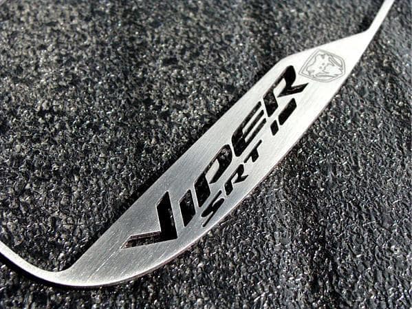 2005-2007 DODGE VIPER - SIDE VIEW MIRROR TRIM VIPER SRT10 & VIPER HEAD LOGO 2PC | BRUSHED STAINLESS