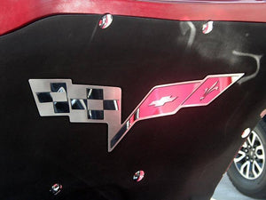 2005-2013 C6 CORVETTE - HOOD BADGE C6 CROSSED FLAGS FOR FACTORY HOOD PAD| STAINLESS STEEL