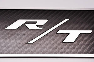 2008-2014 CHALLENGER - CARBON FIBER DOOR BADGE PLATES WITH R/T INLAY 2PC | POLISHED STAINLESS TRIM