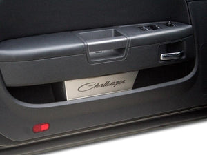 2008-2014 CHALLENGER - DOOR BADGE PLATE W/ETCHED CHALLENGER CLASSIC SCRIPT 2PC | BRUSHED STAINLESS