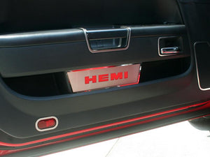 2008-2014 CHALLENGER - DOOR BADGE PLATE W/HEMI INLAY 2PC | STAINLESS STEEL, CHOOSE INLAY COLOR